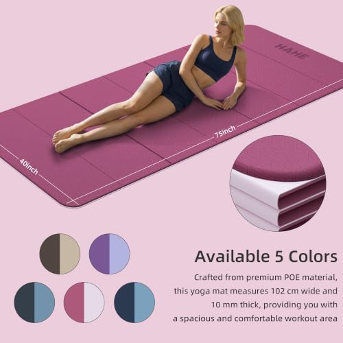 HAHE Extra Wide Folding Exercise Mat 75"x40"x0.4" TPE Fitness Mat | High Density Foldable Yoga Mat, Non-Slip Yoga Mat for Home Gym, Strength Training, Travel, 7-Fold Portable for Women, Men - color: Deep Pink & Light Pink