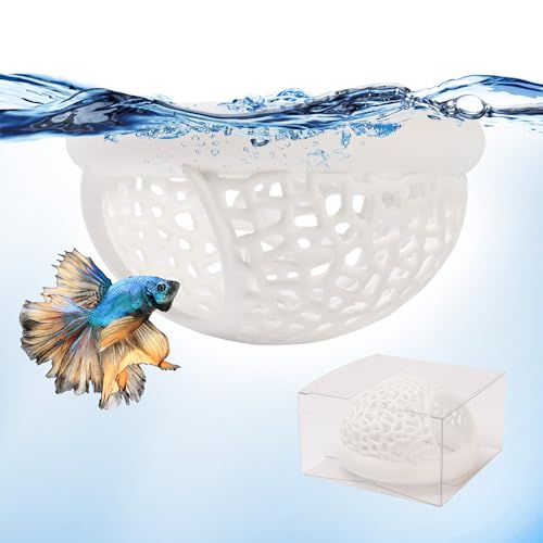 White Floating Betta Hide & Shrimp Cave Aquarium Hammock, Feeding Ring & Resting Spot for Betta Fish, Shrimp & Small Fish (S) - Plastic Material - color: White, size: Small