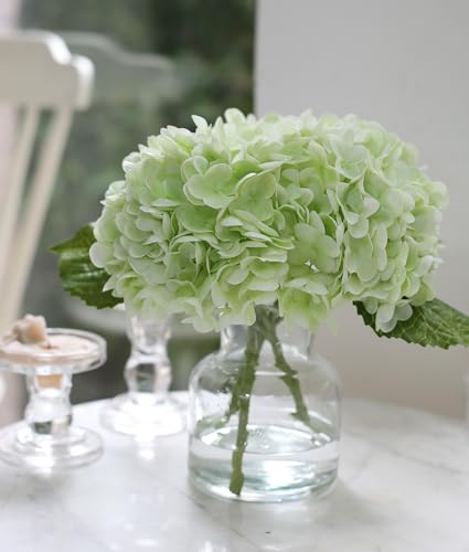 Real Touch Artificial Flowers Hydrangea in Vase for Home Decoration,Artificial Hydrangeas Centerpieces for Tables, Lifelike Fake Hydrangea in Vase for Bathroom, Office and Water Bar - color: Light Green