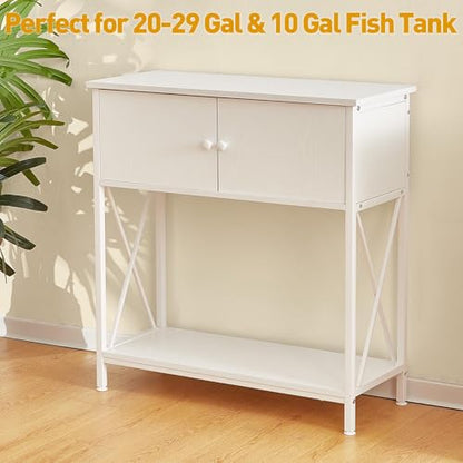 20-29 Gallon Aquarium Stand with Cabinet, 20 Gallon Long Fish Tank Stand with 31''L * 12''W Tabletop, Double Heavy Metal Stand with Stable Structure, Adjustable Table Feet - White - color: White 20-29Gallon, size: 20-29Gallon
