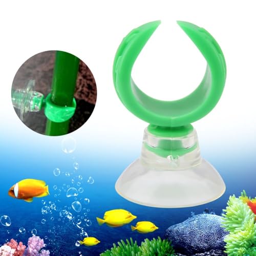 4 Pcs Green Aquarium Airline Tube Holders – Leaf Design Suction Cup Clips for 18-24mm Tubing, Adjustable Fish Tank Air Tube Clamps(S: 1.46cm)