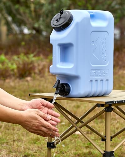 UPWOIGH 3.5 Gallon Water Jug, Light Blue Leakproof Water Container with Spigot, Modern Nature-Inspired Front Carving, Thickened BPA-Free Multifunction Outdoor & Emergency Camping Overlanding Gear - color: Light Blue, size: 448 Ounces
