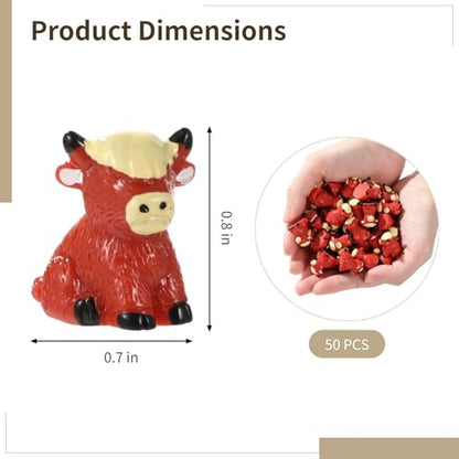 Miniature Yak Figurines: 50 Pcs Highland Cow Resin Ornaments for Fairy Gardens, Micro Landscapes, Cake Decor, Aquarium, Terrarium, Bookcase Accessories Bulk