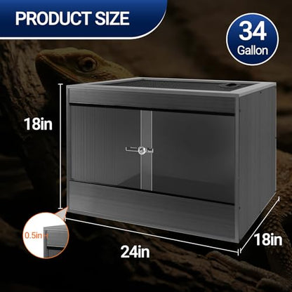 34 Gallon Reptile Enclosure, 24x18x18 Composite Wood & Plastic Reptile Terrarium, 24" Wide Lightweight Eco Reptile Habitat Lounge for Crested Leopard Gecko Lizard Snake Tortoise - size: 24x18x18 inch