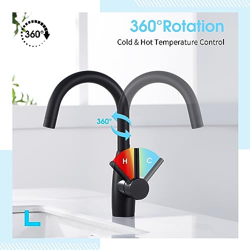 CREA Bar Sink Faucet, Sink Faucets Single Hole Black for Bathroom Kitchen Campers with Deck Plate Prep Wet Utility Small Mini Outdoor Vessel Farmhouse Vanity Lavatory