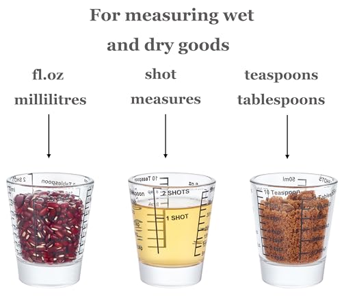 Ackers Mini Measure Heavy Glass, 32-Incremental Measurements Multi-Purpose Liquid and Dry Measuring Shot Glass, Black Single - color: Black