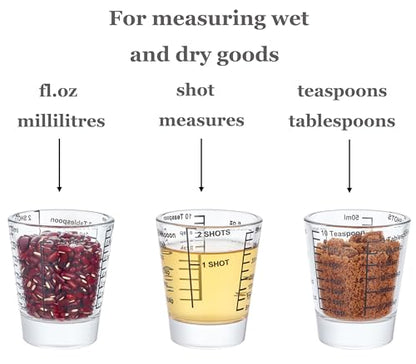 Ackers Mini Measure Heavy Glass, 32-Incremental Measurements Multi-Purpose Liquid and Dry Measuring Shot Glass, Black Single - color: Black