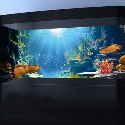 48X20IN Blue Sea Floor Aquarium Background, Natural Underwater World 3D Effect Fish Tank Decorations Background, Art Terrarium Background with 8 EVA Double-Sided Tape