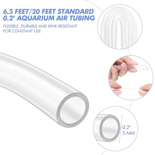 Shappy 6.5 Feet 12 Pcs Aquarium Air Pump Accessories, Standard 1/5" Tubing Aquarium Air Tubing for Fish Tank Contains Stones, Check Valves, Suction Cups, Straight Connectors, T-connectors