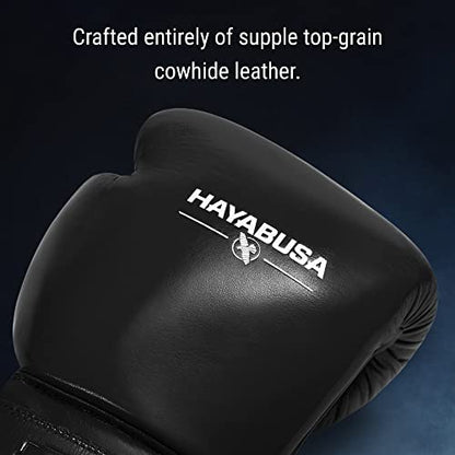 Hayabusa Pro Leather Hook and Loop Boxing Gloves for Men and Women - color: Black, size: 14oz