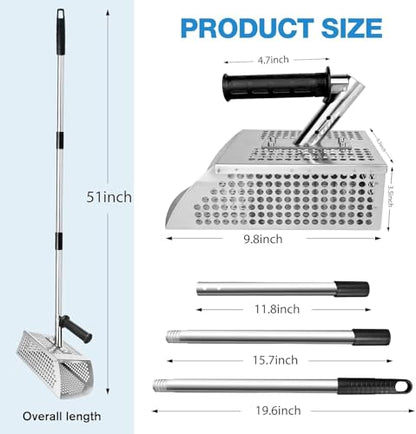 Sand Flea Rake - 51" Long Handle Sand Scoop - Detection Tool with Anti Slip Handle Heavy Duty Stainless Steel Metal Detecting Sand Scoop with Long Handle Ideal for Underwater Treasure Hunting