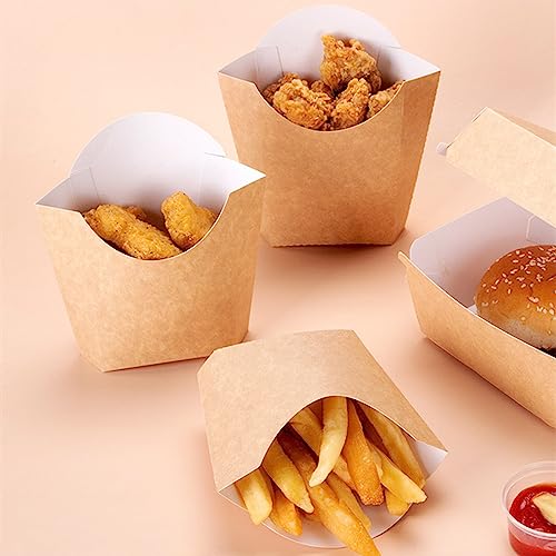 XZJMY 60 Pack 5oz French Fry Containers,Disposable Paperboard French Fries Containers,French Fries Holders, Small Kraft Paper Takeout Boxes for Wedding Birthday Carnival Party (Brown)