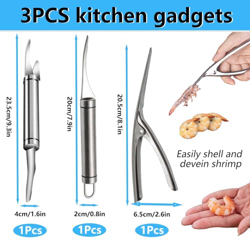 3 Shrimp Deveining Tool, FRIVASTIC Shrimp Peeler Cleaner, Tow-In-One Shrimp Line Knife, Stainless Steel Shrimp Line Knife, Stainless Steel Crawfish Peeler Tool, Shrimp Threader Fishing Line Remover - color: shrimp cleaner