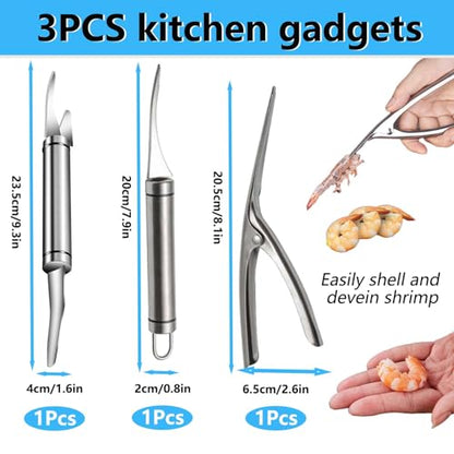 3 Shrimp Deveining Tool, FRIVASTIC Shrimp Peeler Cleaner, Tow-In-One Shrimp Line Knife, Stainless Steel Shrimp Line Knife, Stainless Steel Crawfish Peeler Tool, Shrimp Threader Fishing Line Remover - color: shrimp cleaner