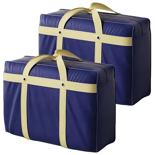 2 Pack Extra Large Moving Bags, Heavy Duty Storage Bag with Strong Zipper & Carrying Handles 52 Gal Capacity Packing Bags Clothes Storage Totes Moving Boxes for Space Saving