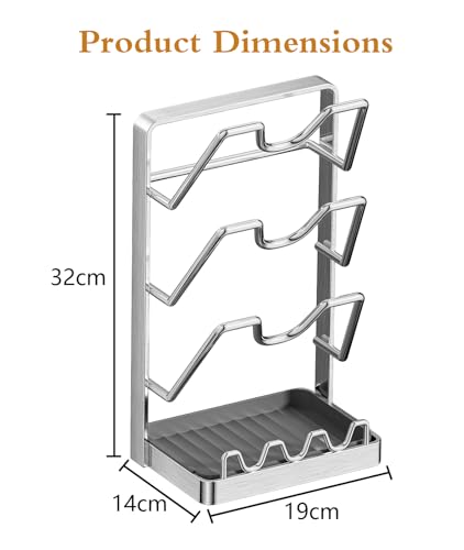 3-Tier Stainless Steel Pot Lid Holder, Extra Wide U-Shaped Kitchen Organizer Rack with Removable Drip Tray, No Plastic Silver(Fits Lids Up to 12 Inches) (Silver) - color: Silver