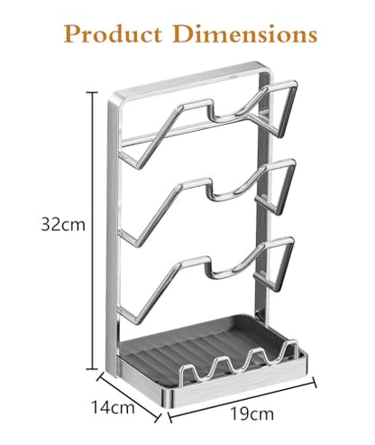 3-Tier Stainless Steel Pot Lid Holder, Extra Wide U-Shaped Kitchen Organizer Rack with Removable Drip Tray, No Plastic Silver(Fits Lids Up to 12 Inches) (Silver) - color: Silver