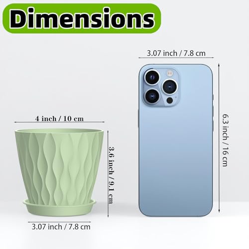 16 Pack 4 Inch Plastic Planter Pots with Tray, Heavy Duty Indoor Outdoor Planter Pots with 48 Drainage Holes for Herbs, Succulents, Seedlings, Flowers Durable and Lightweight Light Green - color: Light Green