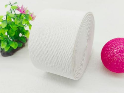 White Wide Knit Elastic Band 3" x 5yd for Sewing - color: White