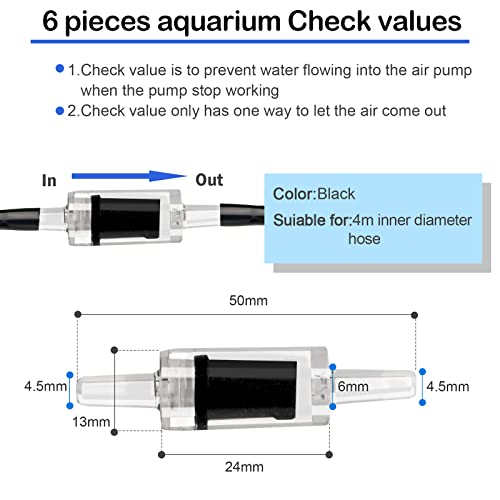 19.68 feet Black Aquarium Airline tubing 6 air Stone for Aquarium 6 Aquarium Check Value for Fish Tank 6 Aquarium Suction Cups 3 Each Aquarium air Controller and I T Hose connectors