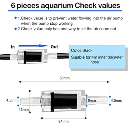 19.68 feet Black Aquarium Airline tubing 6 air Stone for Aquarium 6 Aquarium Check Value for Fish Tank 6 Aquarium Suction Cups 3 Each Aquarium air Controller and I T Hose connectors
