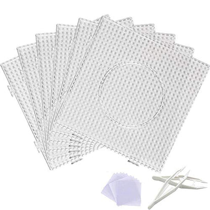 Fuse Bead Boards, 6Pcs 5mm Large Square Clear Plastic Beads Pegboards with 2Pcs Tweezers and 6Pcs Lroning Paper for Kids Craft