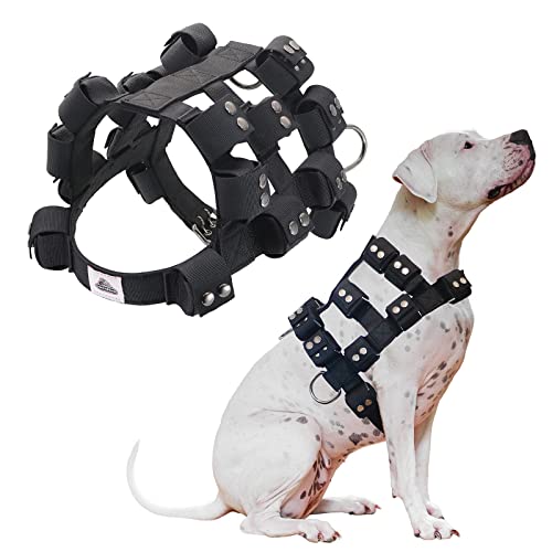 Weighted Tactical Dog Vest, No Pull Harness Symmetric Weight Pockets for Muscle & Weight Loss, Fit Pitbull GSD Husky, Heavy Nylon Service Harness Black - size: Dog's Waist 23.5"-28.5" | VEST ONLY