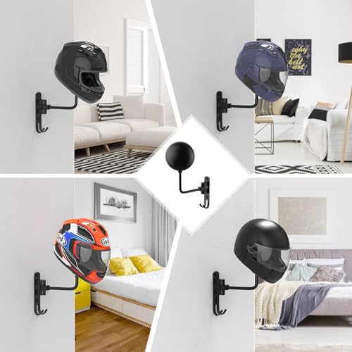 Helmet Hanger Wall Mount 180° Swivel Helmet Holder for Motorcycle Bike Racing Outerwear Sports Gear - color: Black-3
