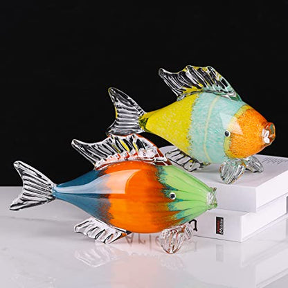 Large Glass Fish Statue, Hand Blown Glass Sea Life Figurines, Coastal Decor for Home,Tropical Fish Ornaments Collectible Figurines, Coffee Table, Shelf, Office, Bathroom Decoration Nautical Art