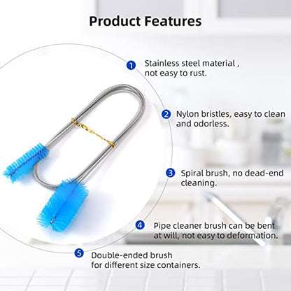 39" Pipe Brushes Tube Cleaning Brush Flexible, Feeding Tube Brush Hose Cleaner Brush Long Metal Pipe Cleaner Brush for Drain Hole Dredging - Double-Headed Spring Brush - Blue