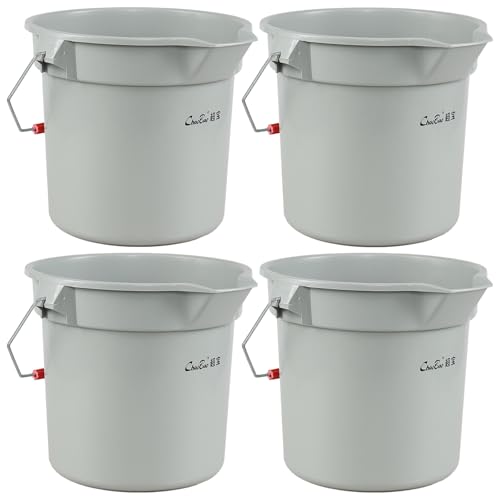 4 Pack Plastic 3.5 Gallon Round Utility Pail with Handle, Commercial Buckets, Gray