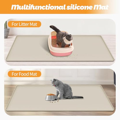Cat Litter Mat, Extra Large 51" x 25.6" Silicone Mat Litter Trapping Mat for Scatter Control, Soft on Kitty Paws, Easy to Clean (Beige)