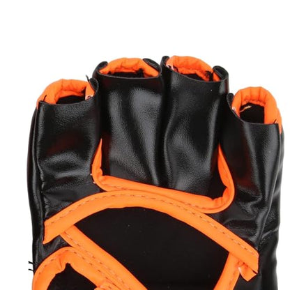 HERCHR MMA Gloves, Professional MMA Fingerless Gloves PU Leather Punching Bag Sanda Boxing Gloves for Punching Bag Sparring Muay Thai Karate - color: black orange