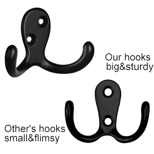 IBosins 20 Pack Black Double Prong Coat Hooks Wall Mounted with 40 Screws - color: 20 Pcs Black