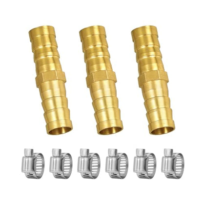 3/8" Hose Barb Fitting Kit, 3-Pack Brass Straight Connector for Fuel Line, Air, Water, Oil, Gas, Pressure Washer, Soaker & Hydraulic Hoses Repair - Includes Stainless Steel Clamps (2-way-I) - style: 2-way-I