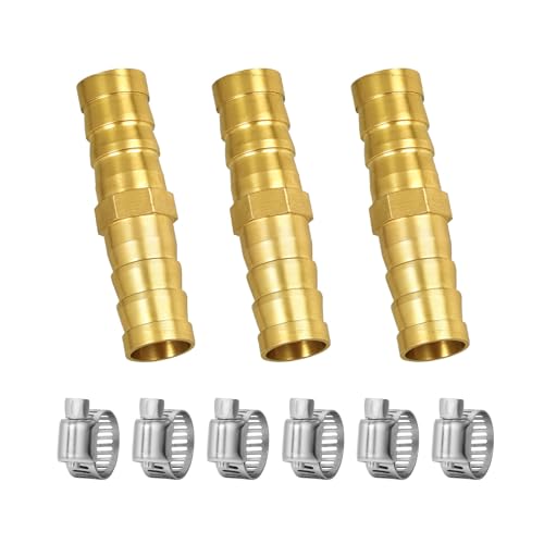 3/8" Hose Barb Fitting Kit, 3-Pack Brass Straight Connector for Fuel Line, Air, Water, Oil, Gas, Pressure Washer, Soaker & Hydraulic Hoses Repair - Includes Stainless Steel Clamps (2-way-I) - style: 2-way-I