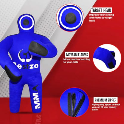 Bestzo Kids MMA Grappling Dummy - Unfilled Canvas Wrestling & BJJ Training Partner for Karate, Judo & Boxing (48-Inch) - color: Black Blue