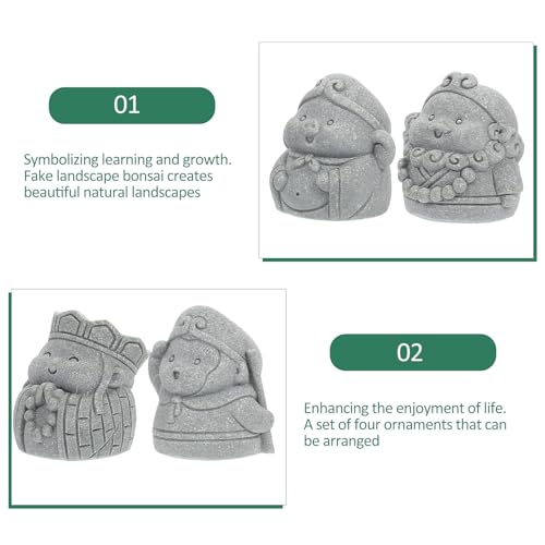 Kisangel Miniature Journey to The West Figurine Set, 4pcs Aquarium Buddha Statue Decor, Stone Gray Bonsai Accessories for Fish Tank and Zen Garden Display