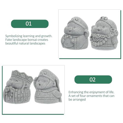 Kisangel Miniature Journey to The West Figurine Set, 4pcs Aquarium Buddha Statue Decor, Stone Gray Bonsai Accessories for Fish Tank and Zen Garden Display