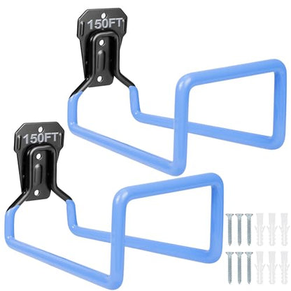 2PCS Hose Hanger Wall Mount - Metal Garden Hose Storage Water Hose Holders for Outside Heavy Duty Hose Reel for Water Hose - color: 2pc Blue