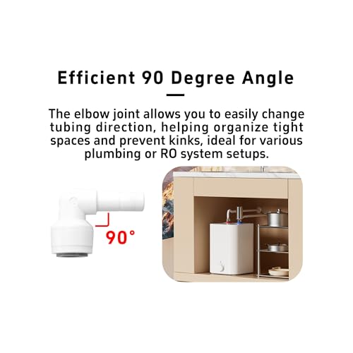 3/8 Inch Stem Elbow Connector, 90 Degree Push to Connect Plastic Quick Fittings for Water Pipe, Reverse Osmosis System, Aquarium Tubing, Easy Plug-In Elbow Joint, White (5 Pack) - size: 5 Pack