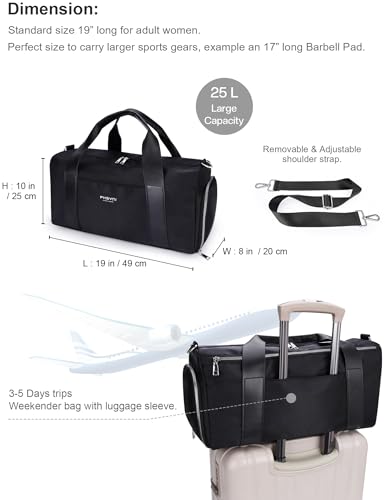 19" Black Personal Gym Bag for Women,with Shoe Compartment & Wet Pocket - color: Black, size: 19" Medium Size
