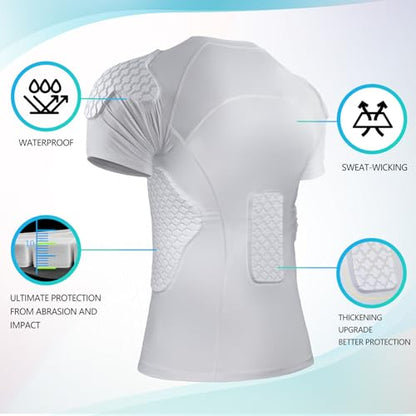 New Football Rib Chest Protector Shirt Padded Compression Shirts 6 Pads Adult Sizes Dark Black - color: White, size: Small