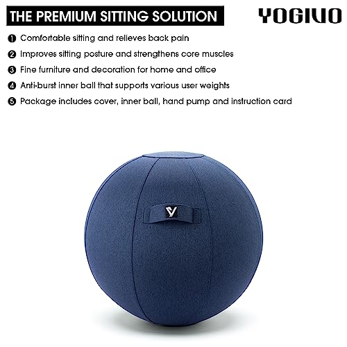 Sitting Ball Chair for Office and Home, Pilates Exercise Yoga Ball with Cover for Balance, Stability and Fitness, Ergonomic Posture Exercise Ball Seat with Handle and Pump - color: Dark Blue
