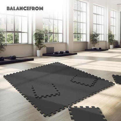 BalanceFrom Puzzle Exercise Mat 1/2-inch Thick, EVA Interlocking Foam Floor - color: Black, style: 1/2" Thick, 24 Square Feet