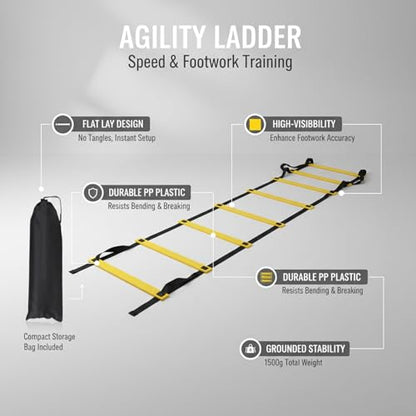 Agility Ladder for Speed Training, Flat-Lay PP Plastic Design with High-Vis Yellow Rungs