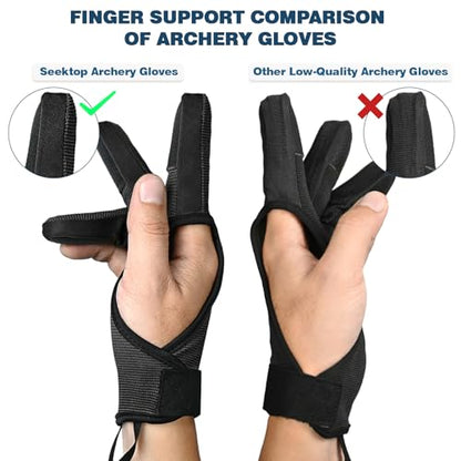 Seektop Archery Gloves Shooting Hunting Leather Three Finger Protector - color: Black, size: Medium