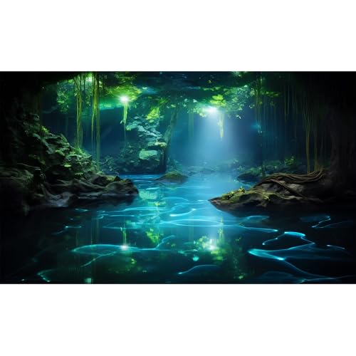 Cave Aquarium Background Underwater Cave with Light Beam Tranquil Stream Terrarium Background Mysterious Elegant Fantasy Tropical Plants Fish Tank Backdrop Wallpaper Poster Decorations Vinyl 48x18in