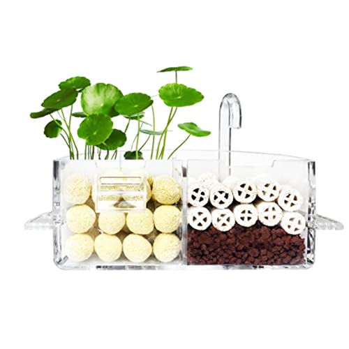 A/U Aquarium Fish Tank External Filter Box,3 in 1 Acrylic Filter Box Aquarium Hang On Filter Waterfall Increase Oxygen Water Purifier Aquarium Accessory for Round Aquarium Fish Bowl (M)