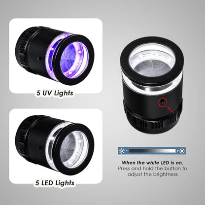 10X Jewelry Loupe with 5 LED & 5 UV Lights, Rechargeable Handheld Magnifier, Adjustable Focus K9 Optical Glass Lens for Coins, Stamps, Diamonds, and Professional Precision Inspection